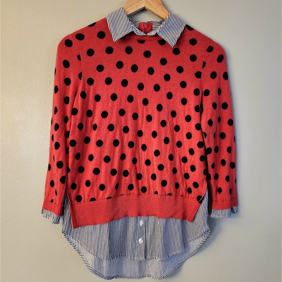 Crown & Ivy Red Sweater Built in Button Shirt underneath womens XS - Picture 1 of 8